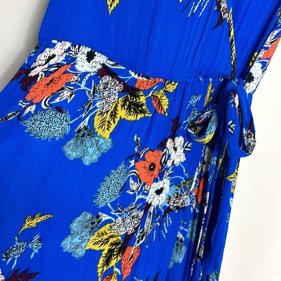Band of Gypsies Blue Floral Wrap Maxi Dress Medium - Picture 6 of 10